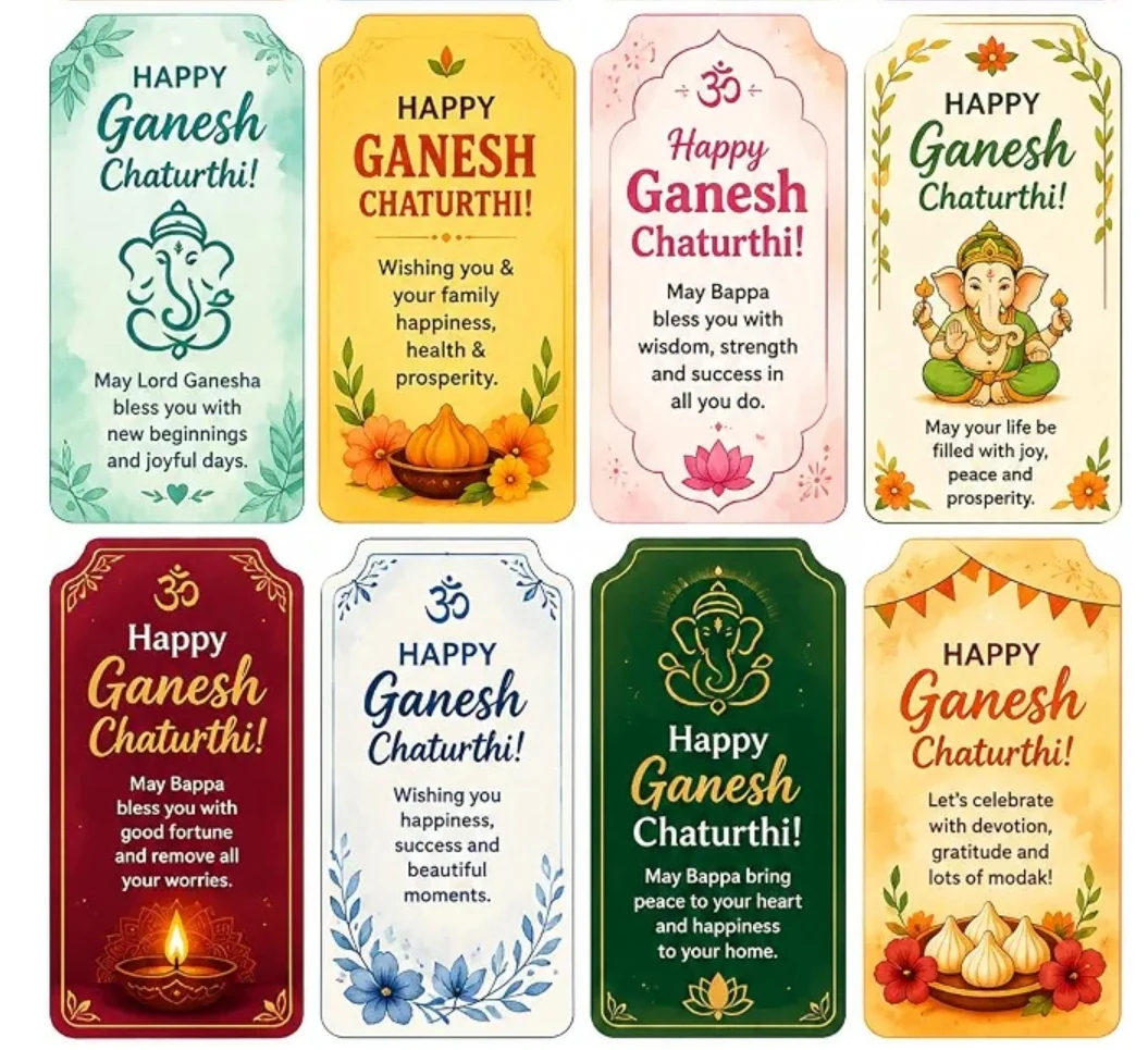 Colourful illustrated Happy Ganesh Chaturthi greeting cards