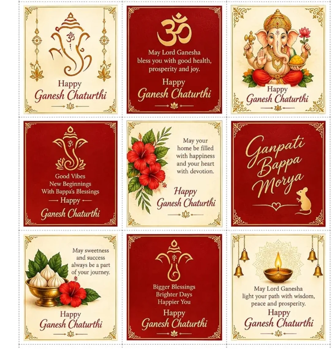 Red and gold Happy Ganesh Chaturthi greeting cards