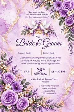 Lilac colour option of the wedding invitation