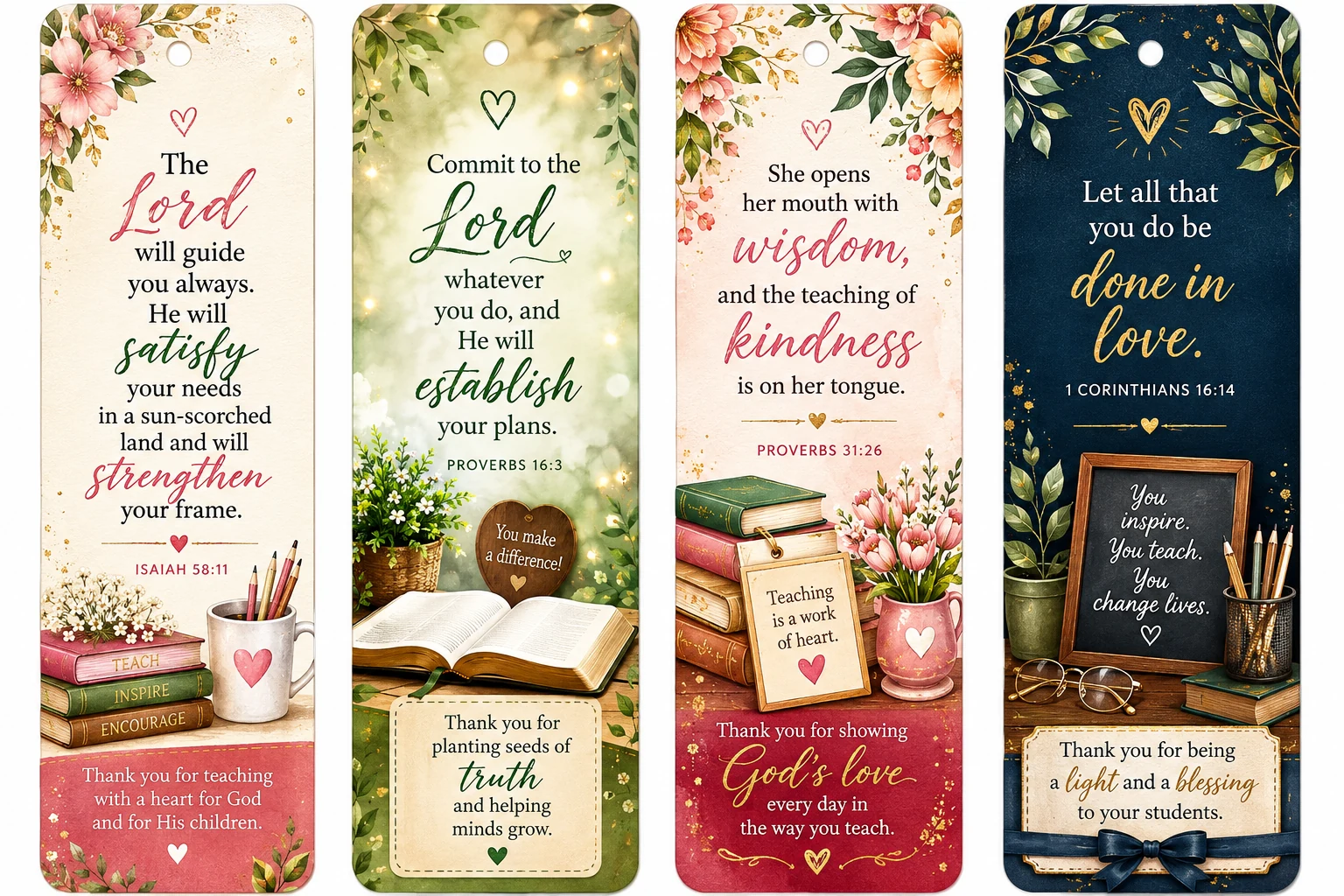 Four Christian scripture bookmarks for teachers